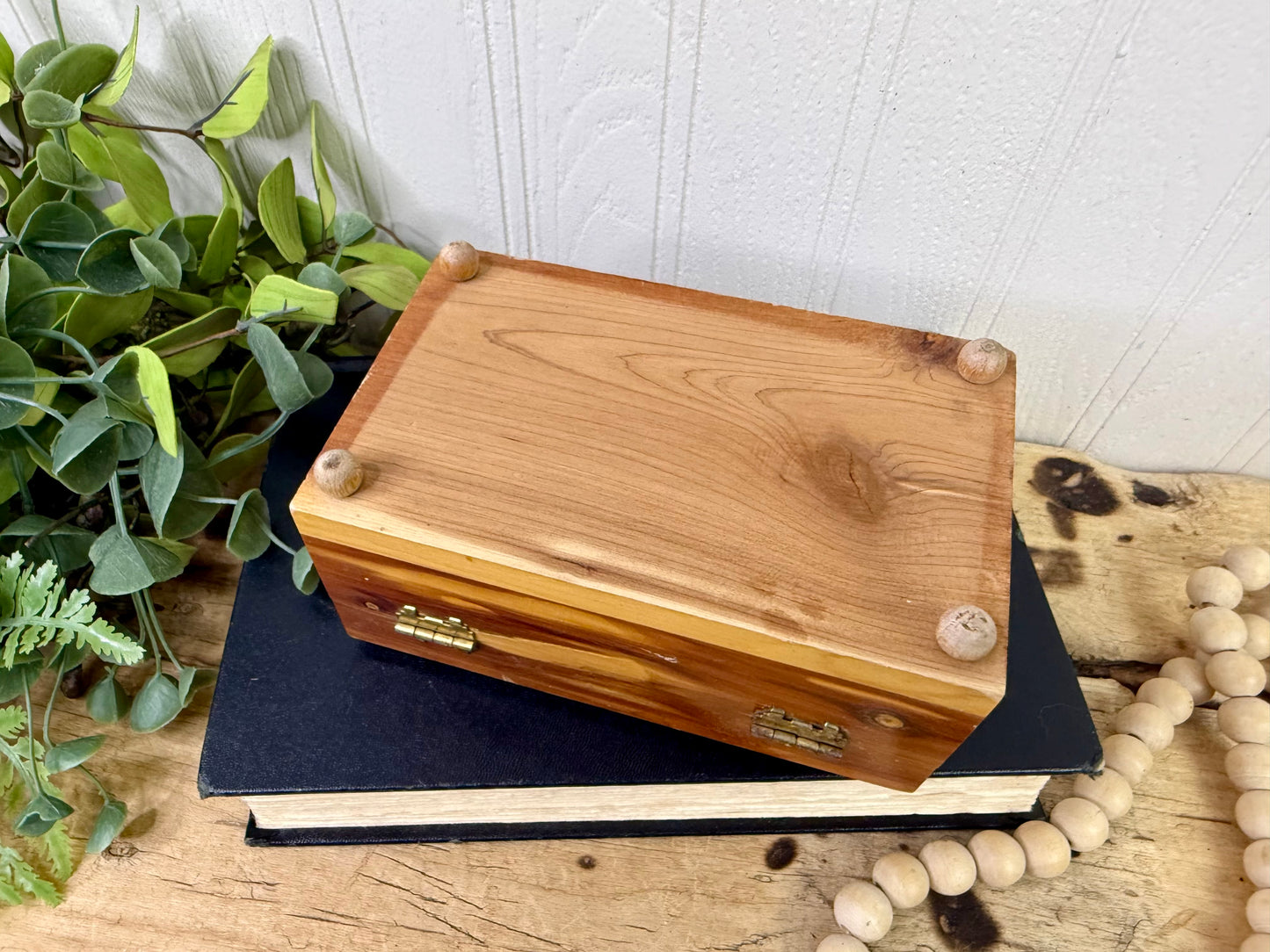 Vintage Cedar Wood Souvenir Trinket Box