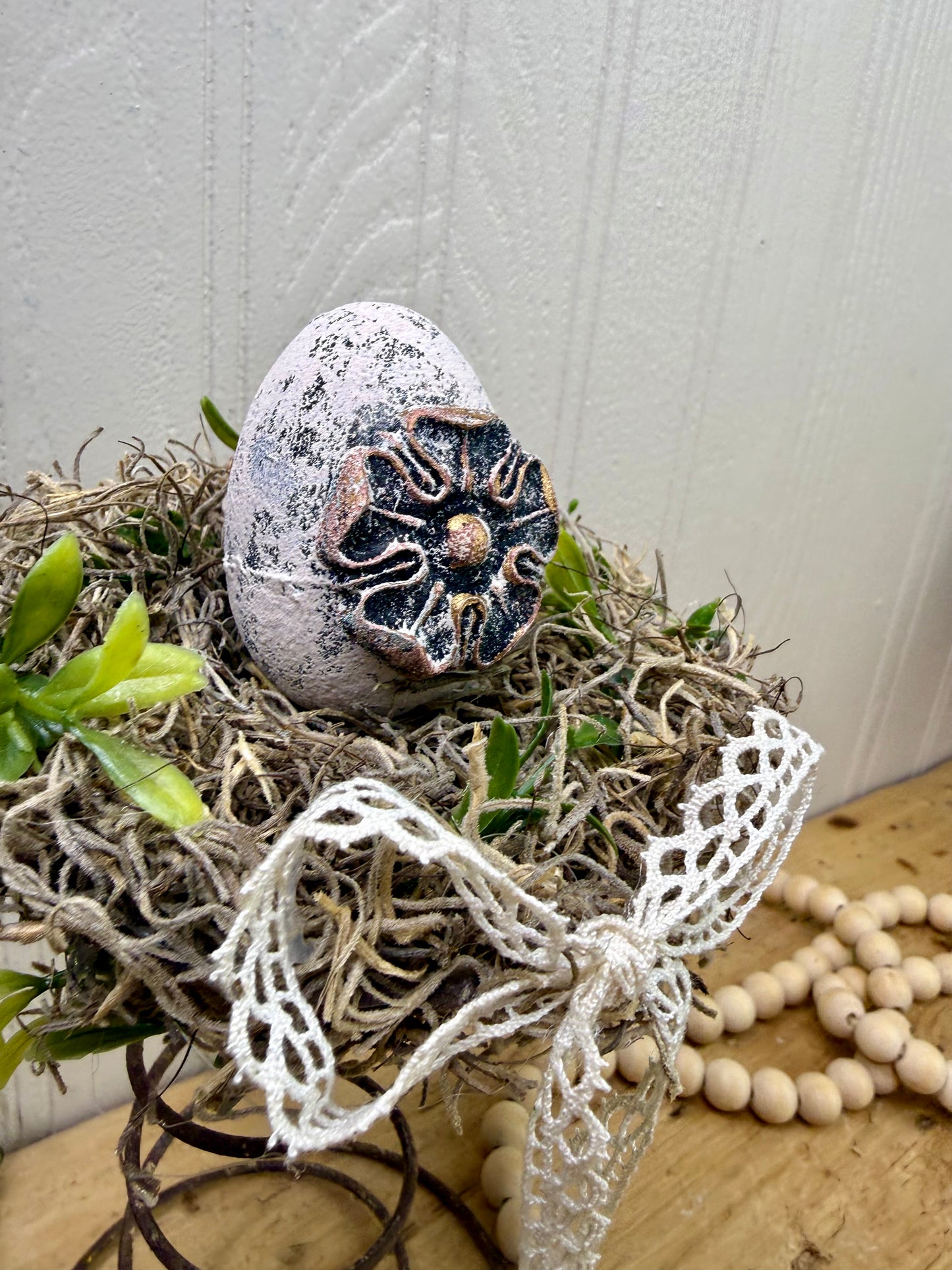 Handmade Rustic Bed Spring Nest with Light Pink Egg