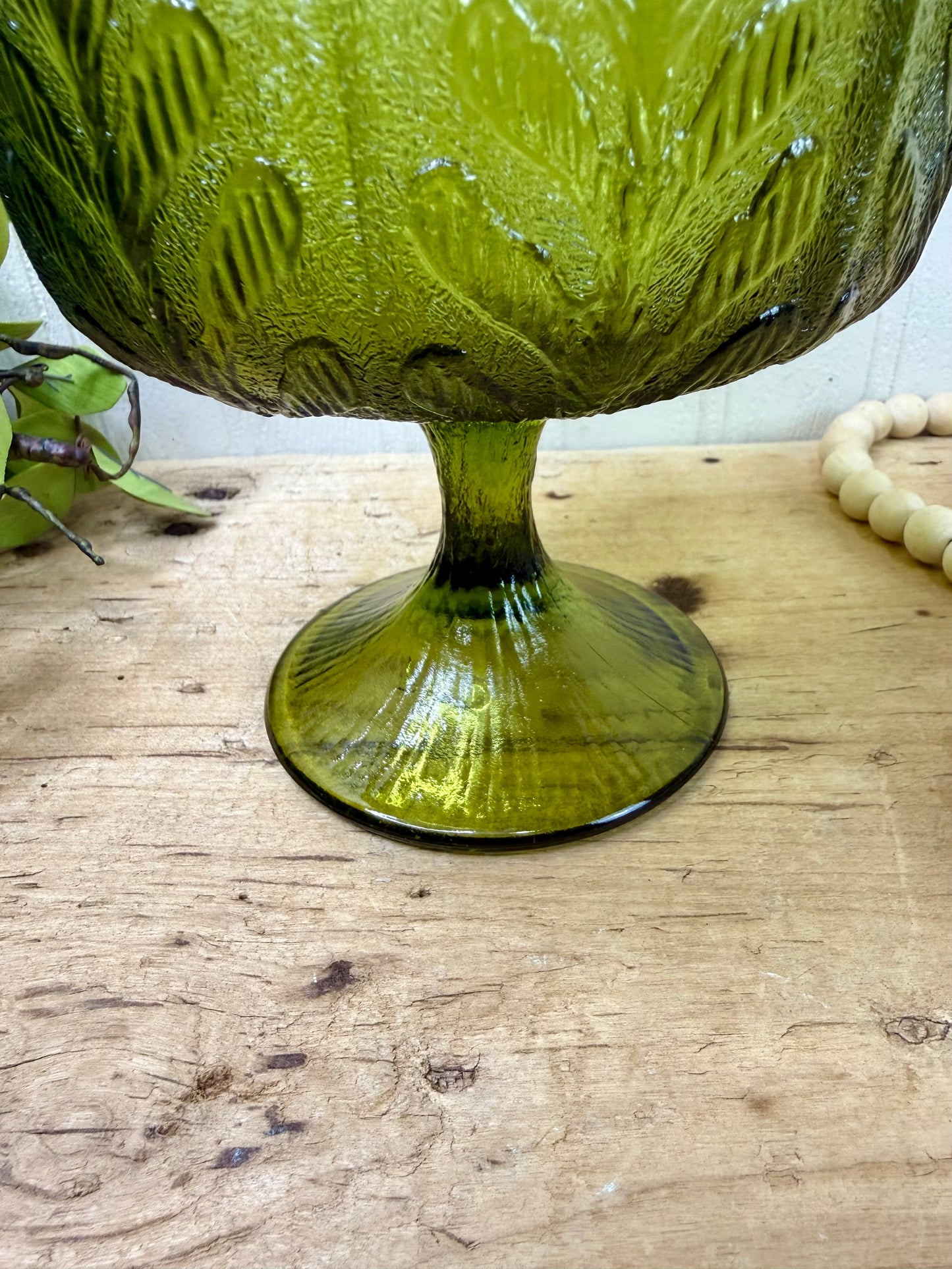 Vintage FTD Green Glass Pedestal Bowl
