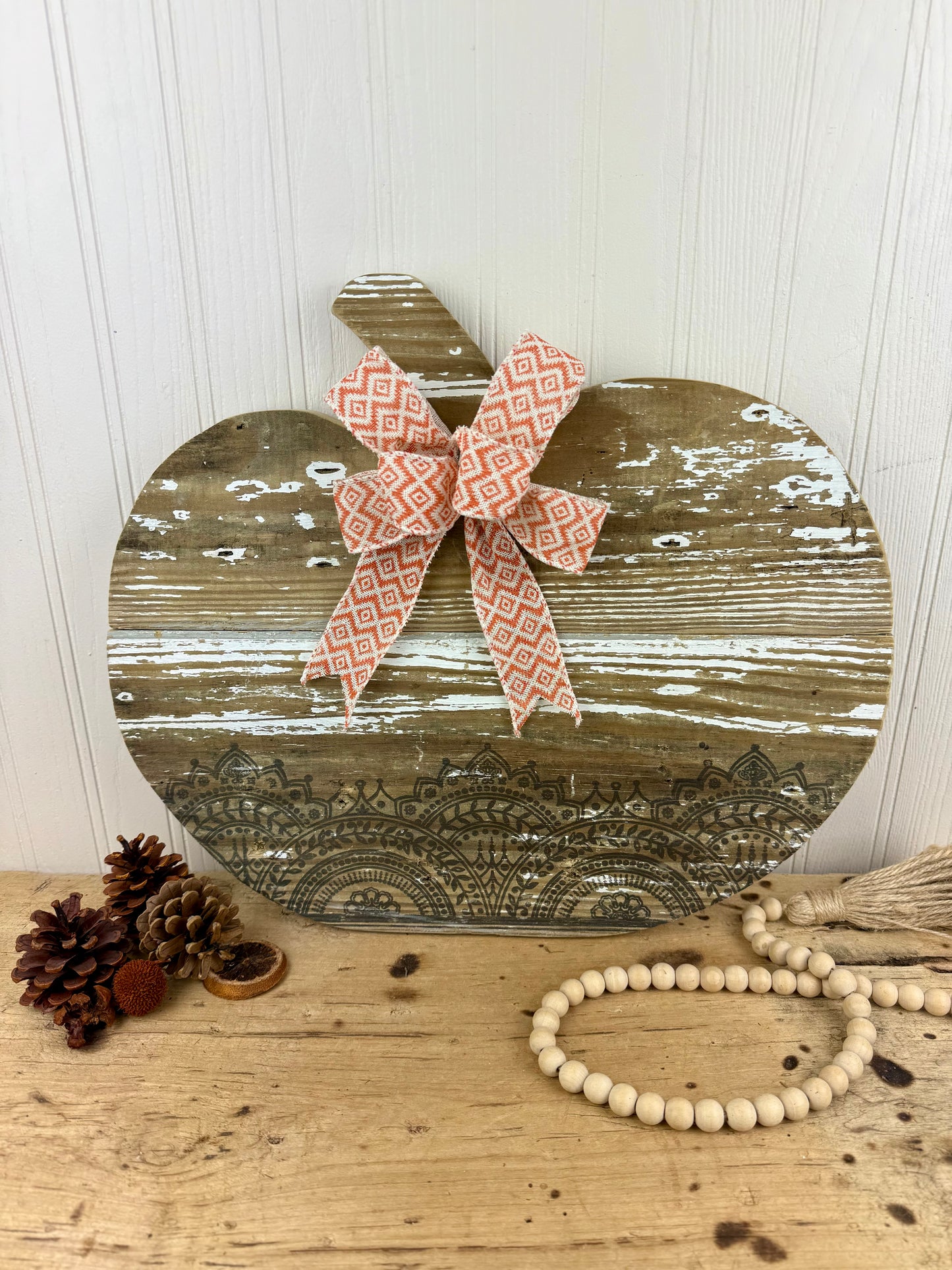 Handmade Barn Wood Pumpkin with Stamped Details