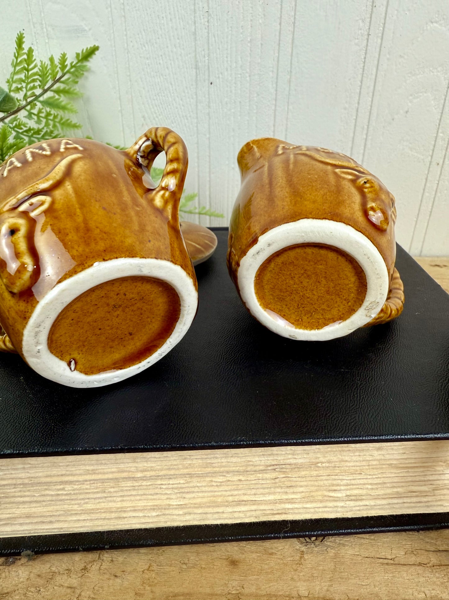 Vintage Porcelain Western Themed Sugar & Creamer Set