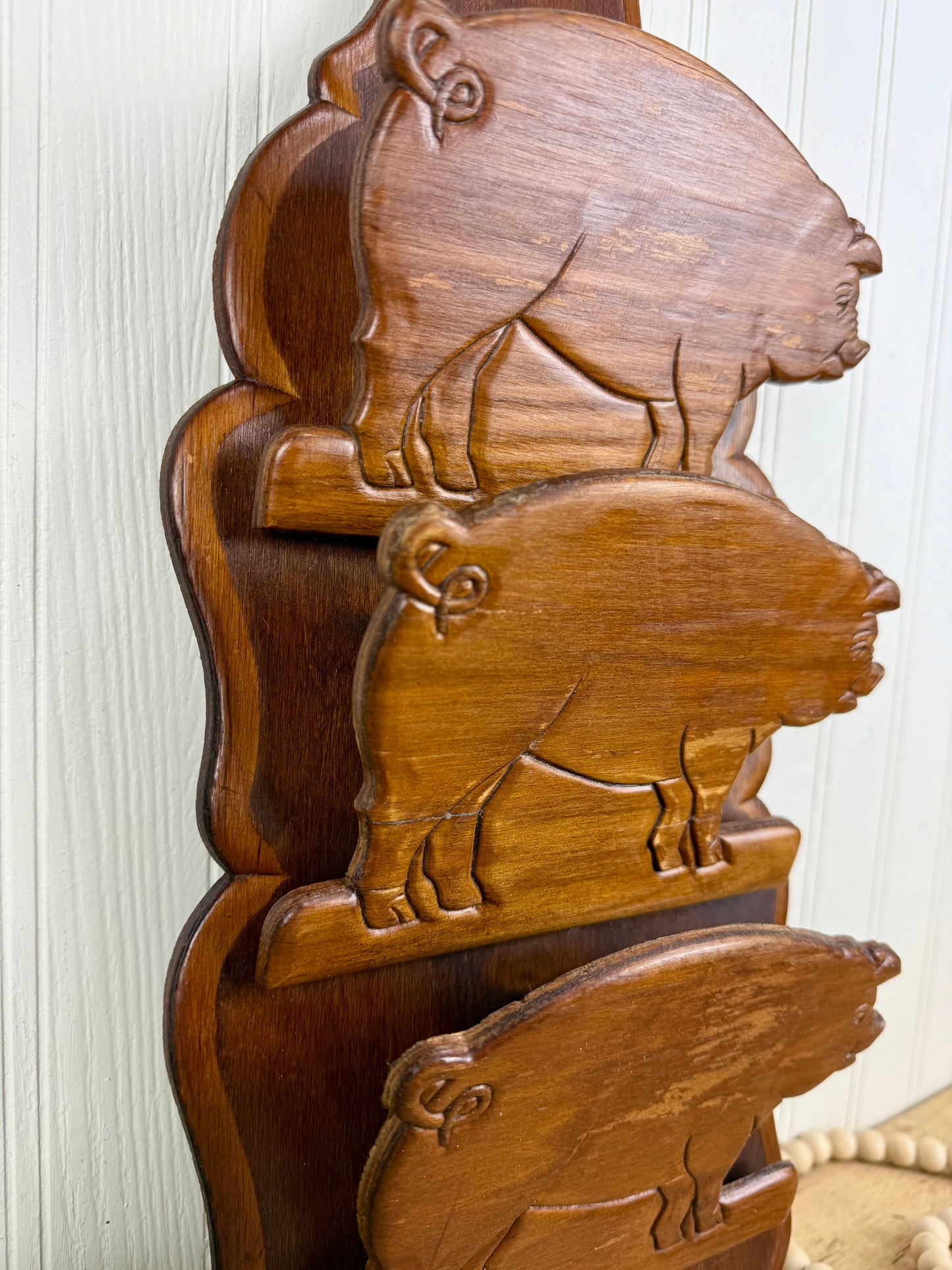 Vintage Farmhouse Wooden Pig Letter Organizer