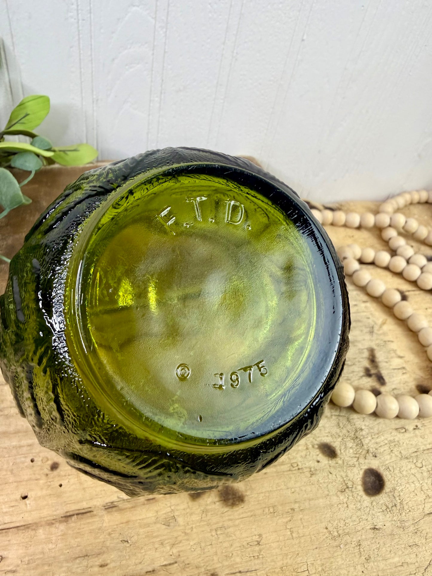Vintage FTD Mid-Century Green Glass Planter