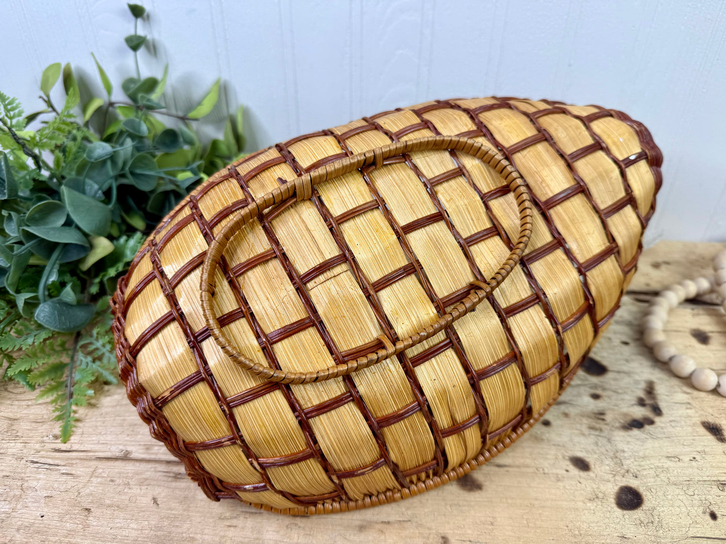 Vintage Wicker Duck Basket with Lace Bow
