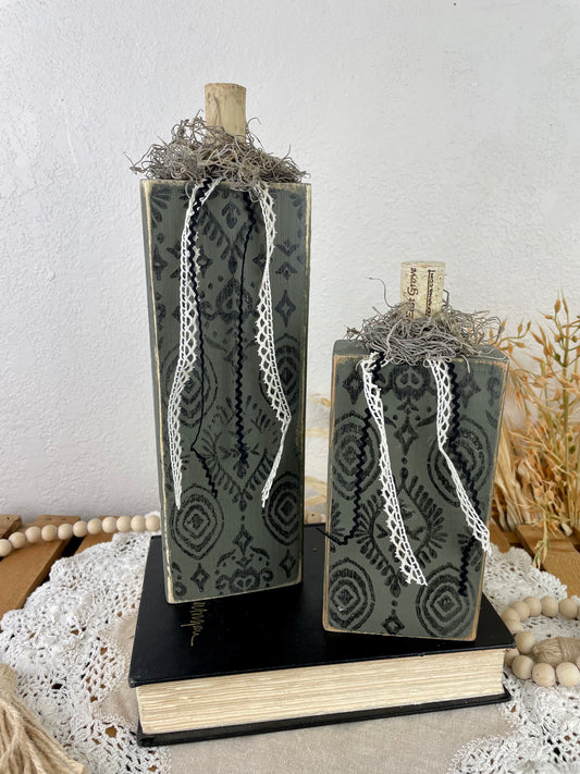 Handmade Green Pumpkin Set with Stamped Details