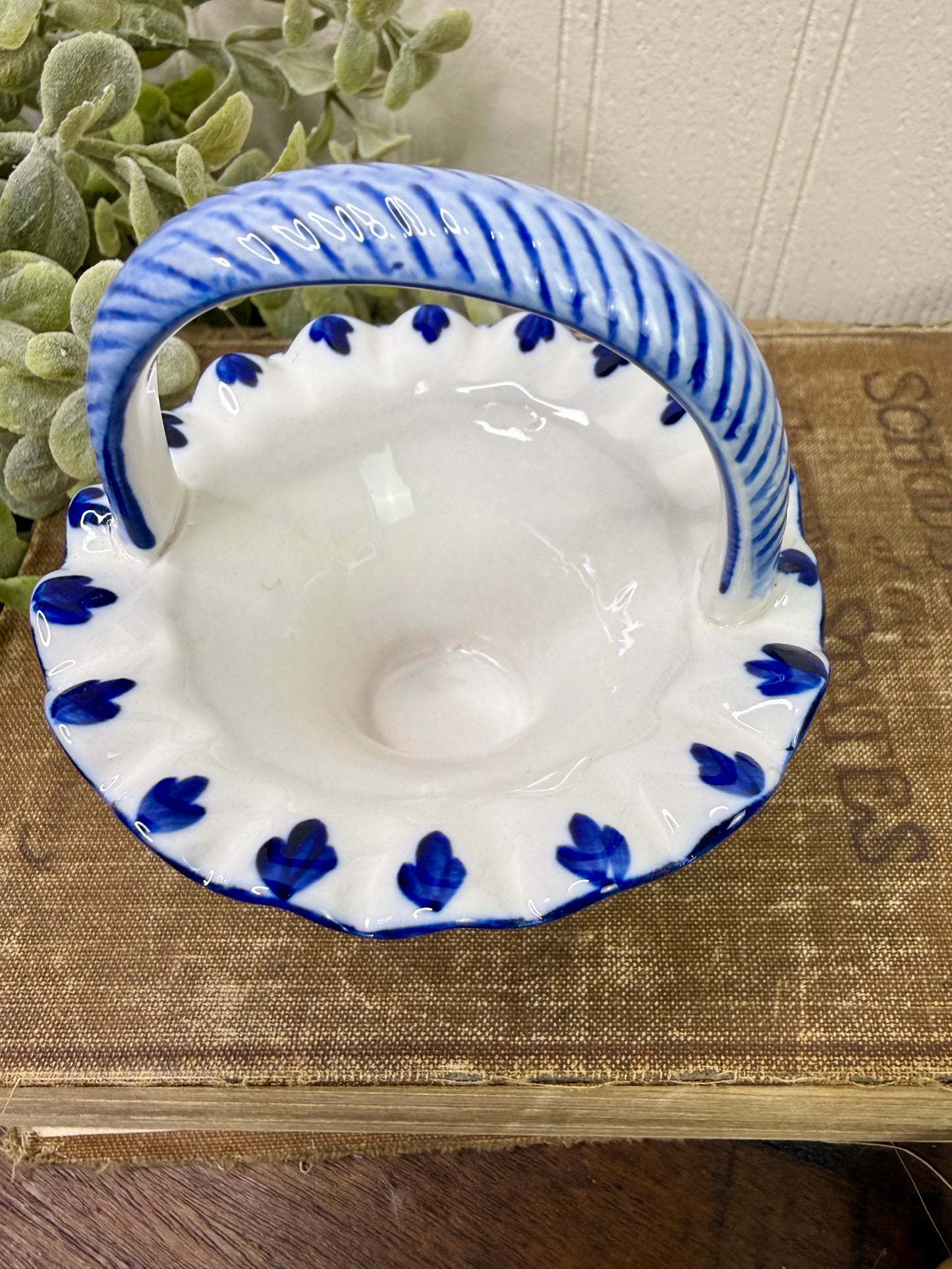 Vintage Delft Blue Hand Painted Porcelain Mini Basket