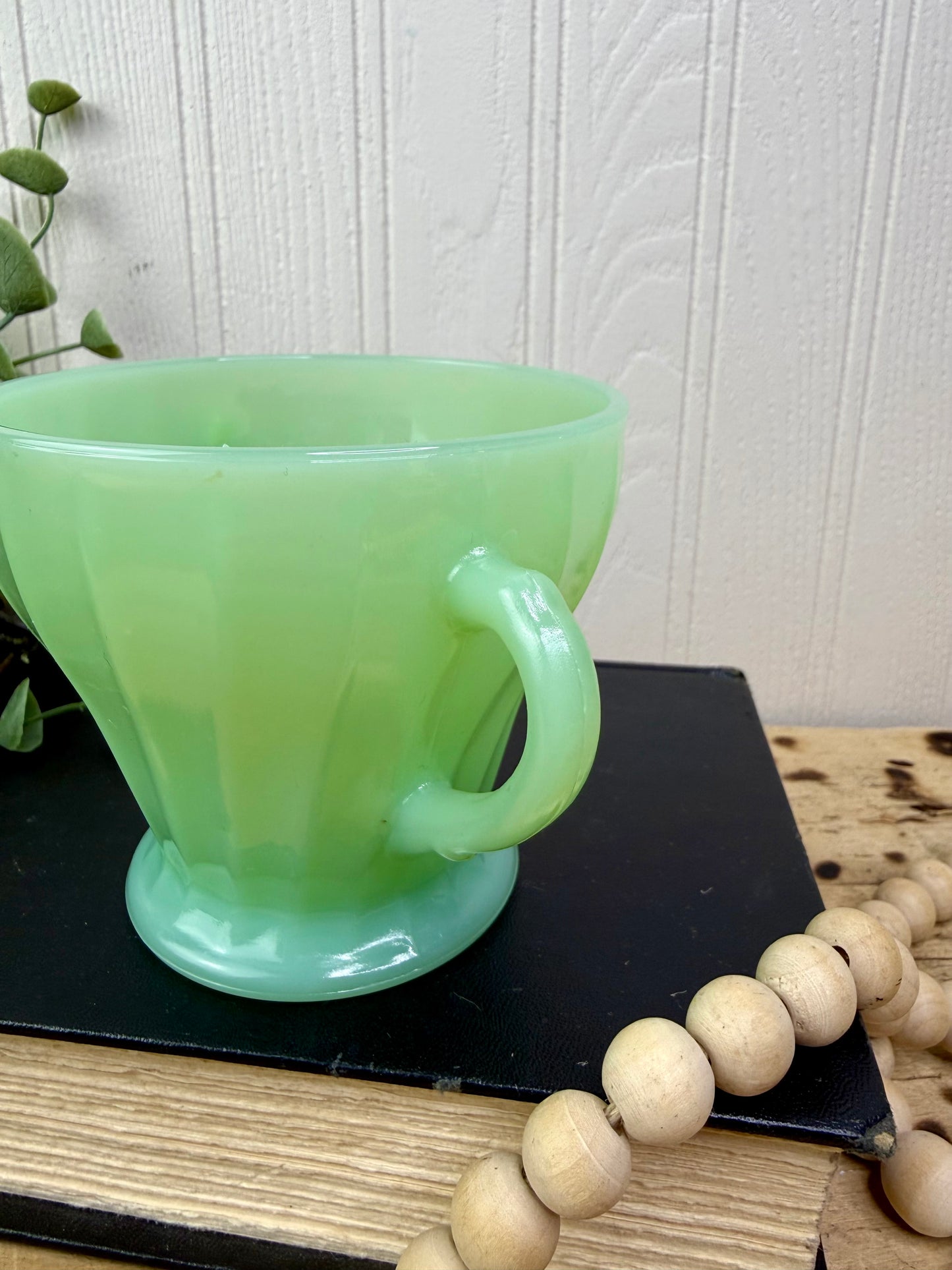 Vintage Anchor Hocking Jadeite Shell Swirl Sugar Bowl
