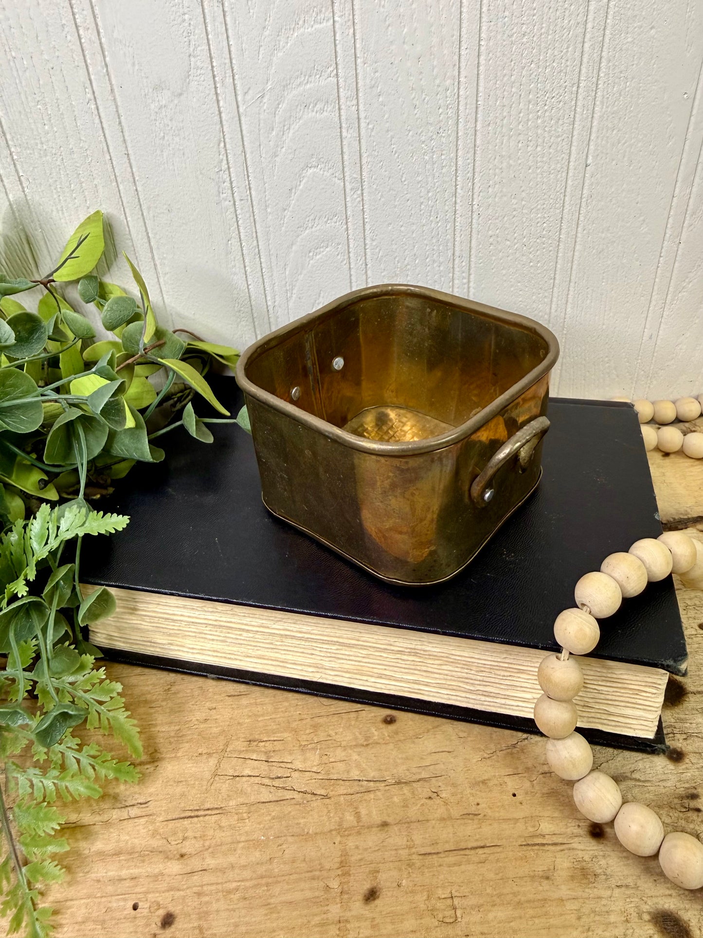 Vintage Brass Square Container with Handles