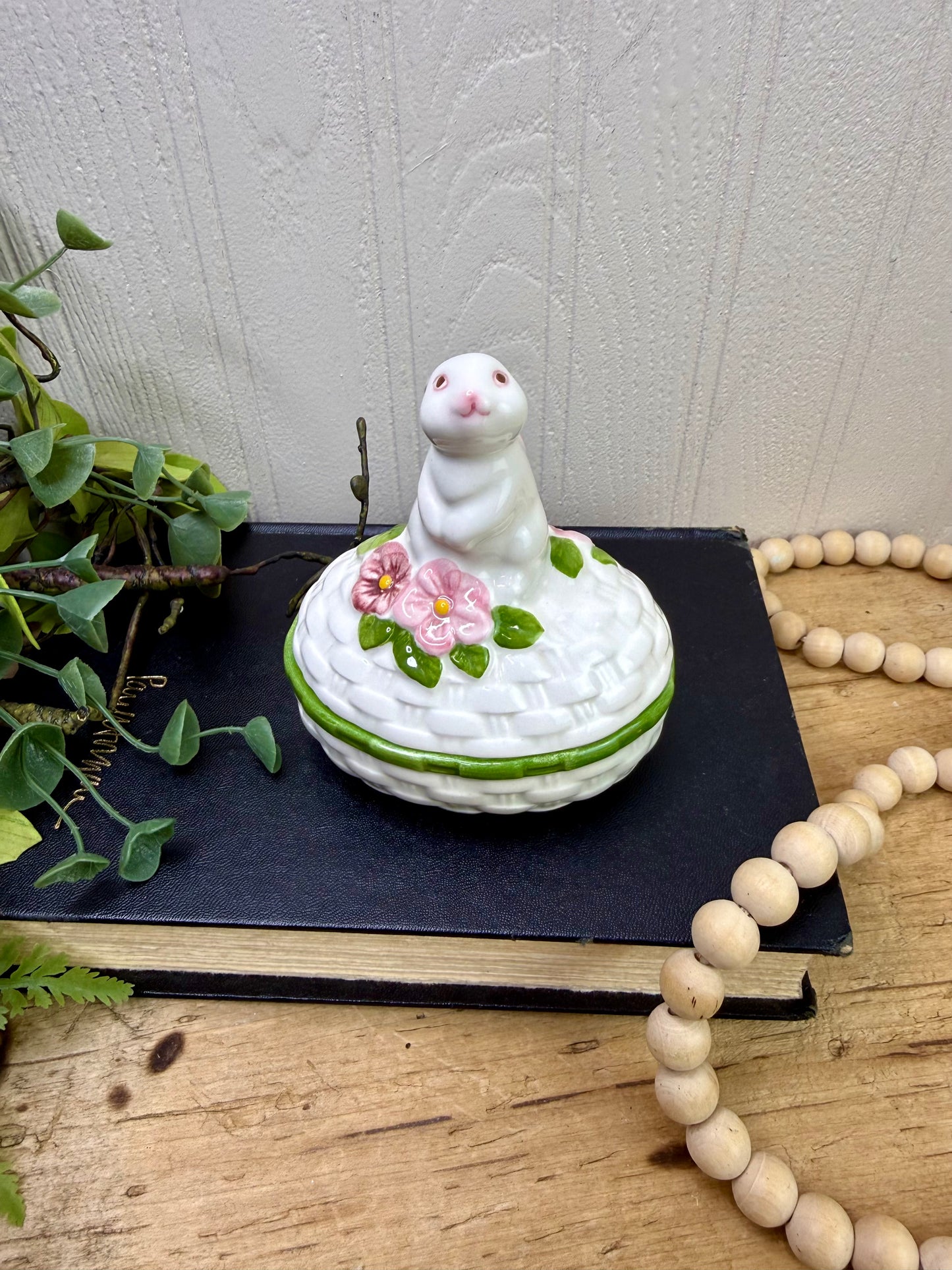 Vintage Avon Bunny Ceramic Trinket Box- New Old Stock