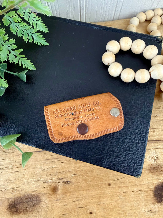 Vintage Promotional Leather Key Fob from Ottumwa, IA- Akerman Auto Co.