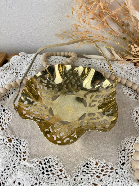 Vintage Footed Gold Silverplate Candy Basket