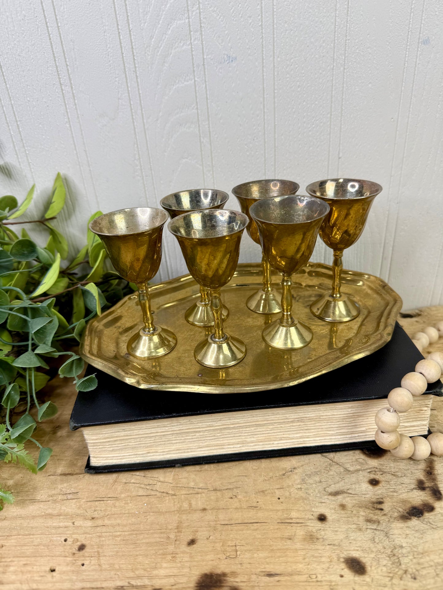 Vintage Mini Brass Barware Set with Goblets & Tray