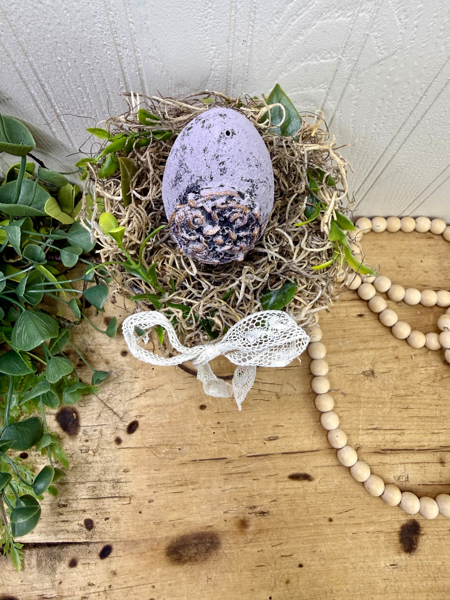 Handmade Rustic Bed Spring Nest with Pastel Purple Egg