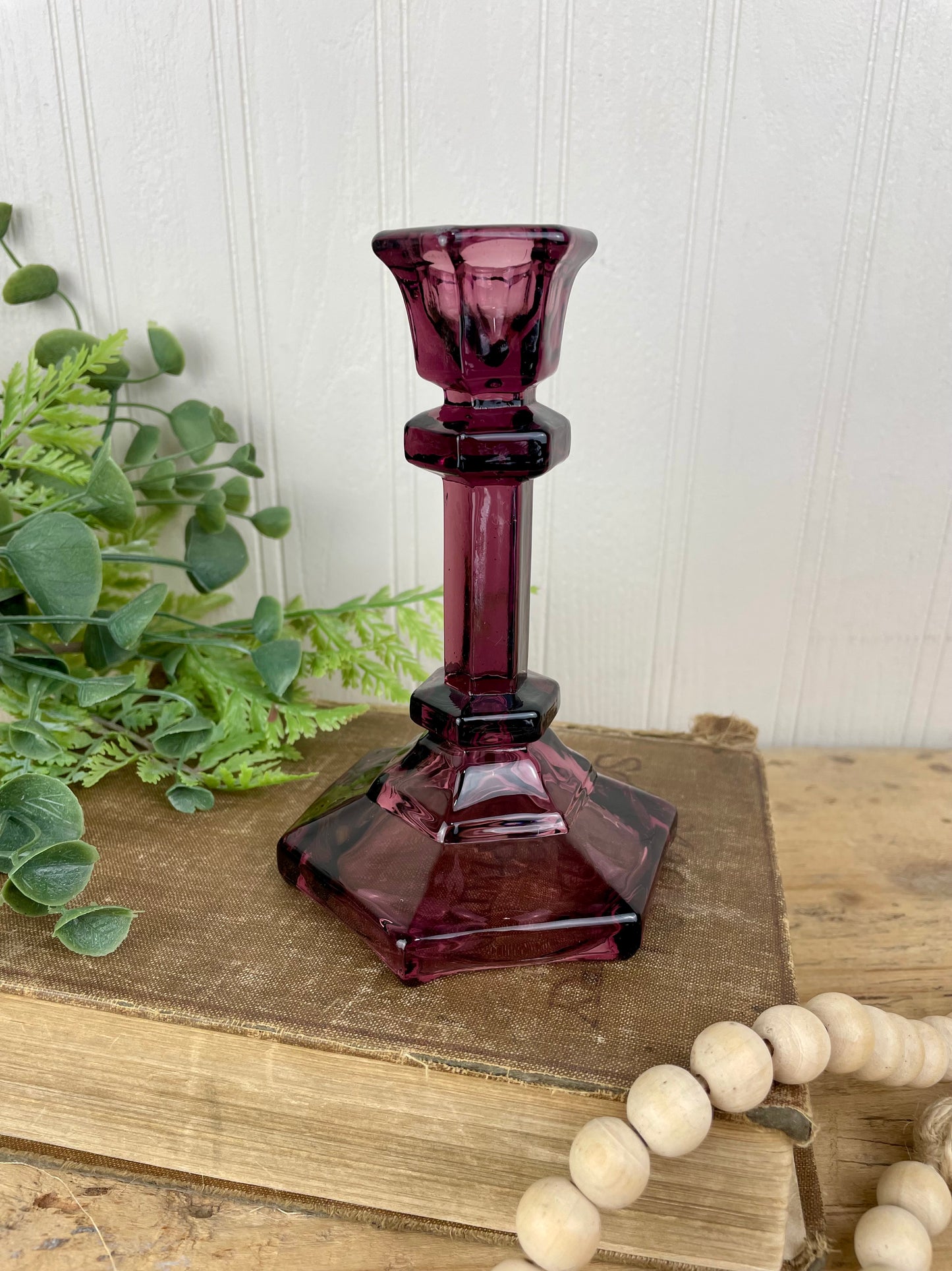 Vintage Amethyst Glass Candlestick