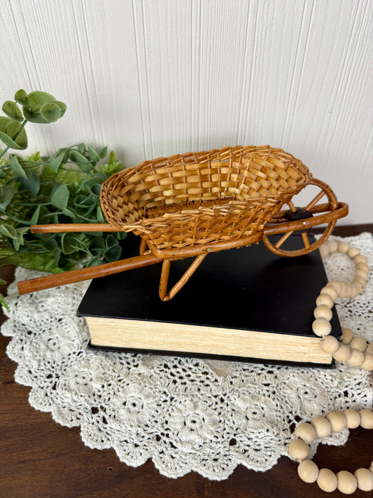 Vintage Miniature Wicker Wheelbarrow