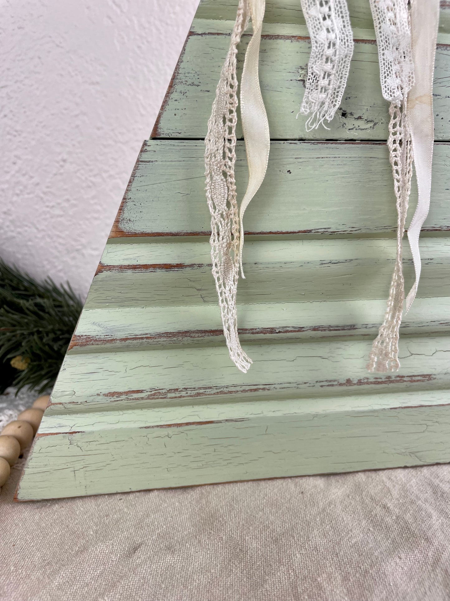 Upcycled Vintage Trim Sage Large Christmas Tree with Handmade Flower