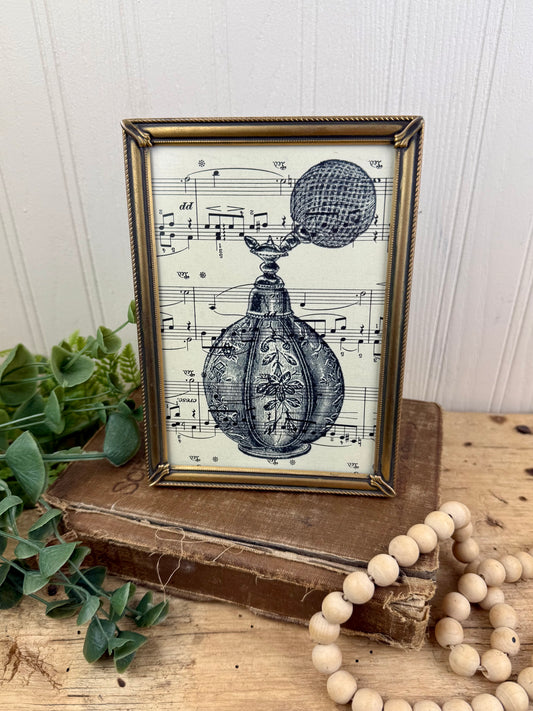 Vintage Brass Frame with Sheet Music Art