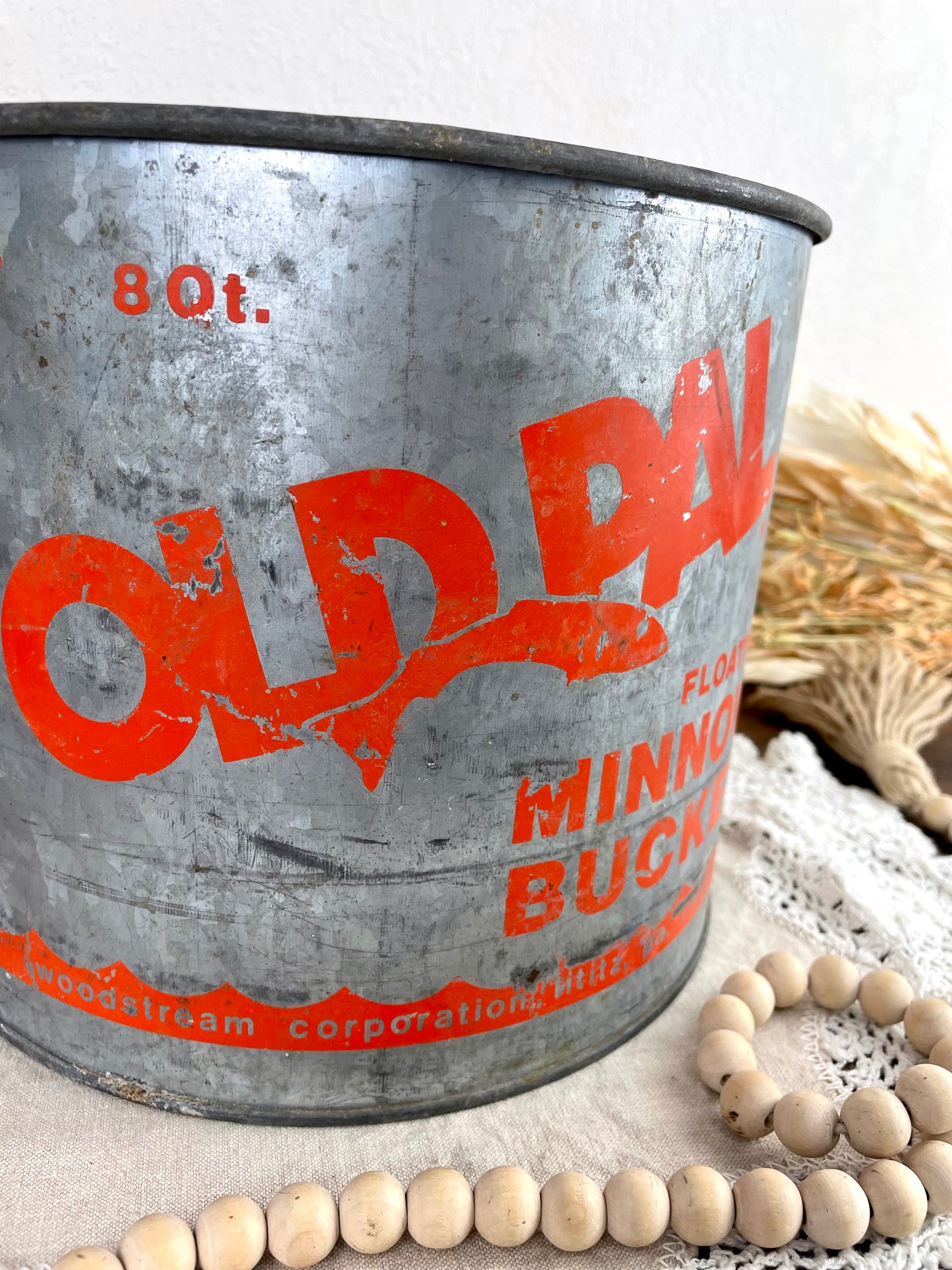 Vintage “Old Pal” Galvanized Minnow Bucket