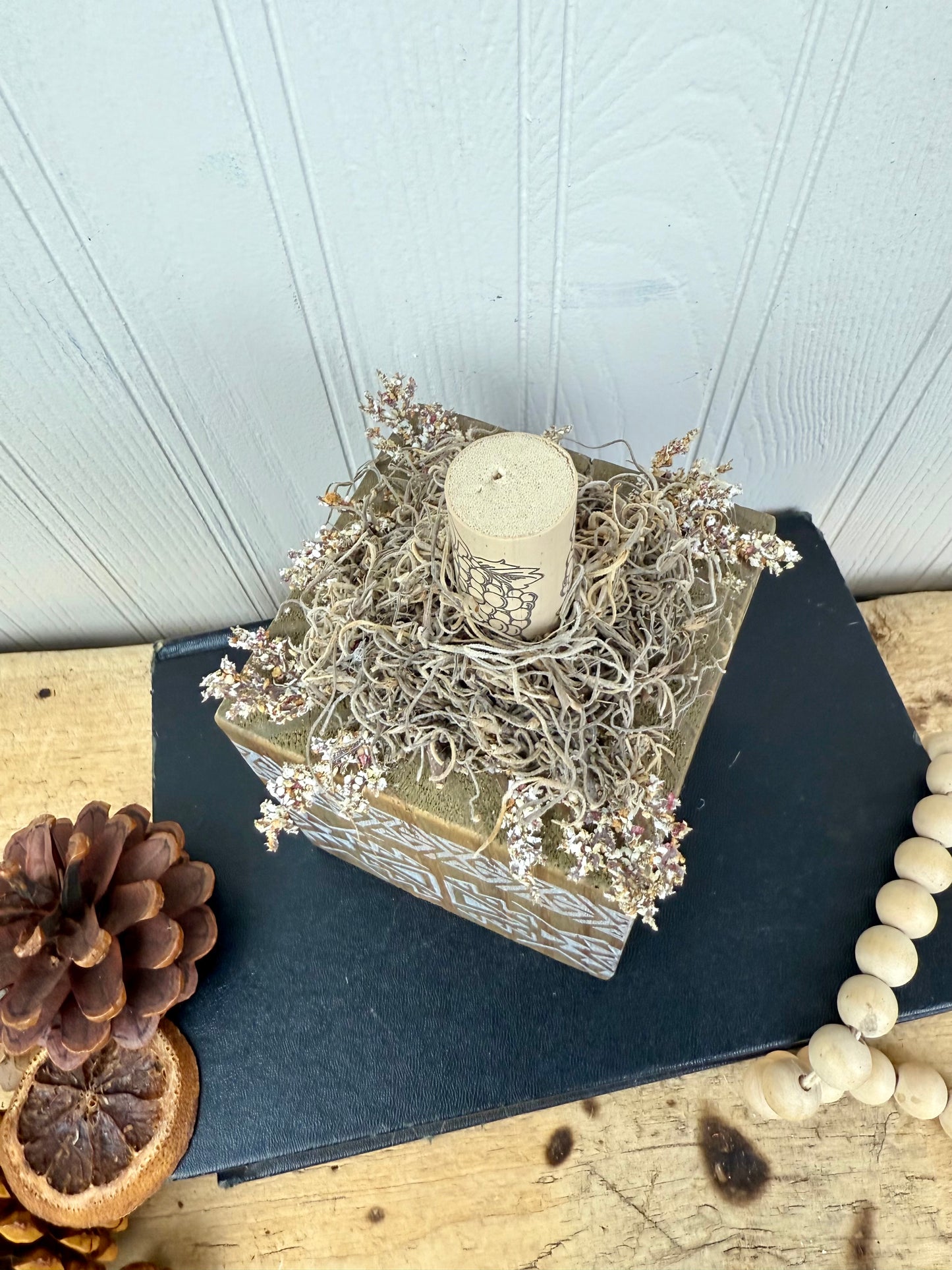 Handmade Reclaimed Wood Tribal Print Block Pumpkin