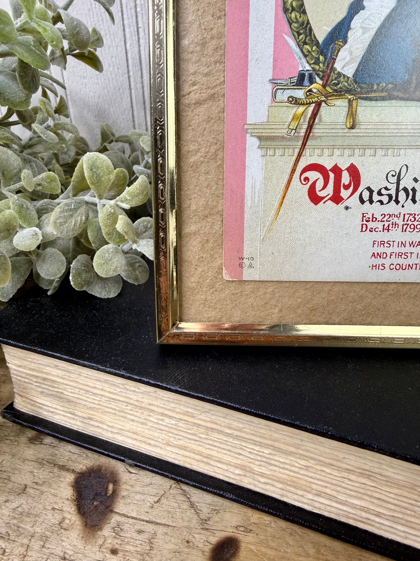 Antique George Washington Patriotic Embossed Postcard in Brass Frame