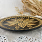 Vintage Russian Folk Art Wood & Straw Inlay Plate