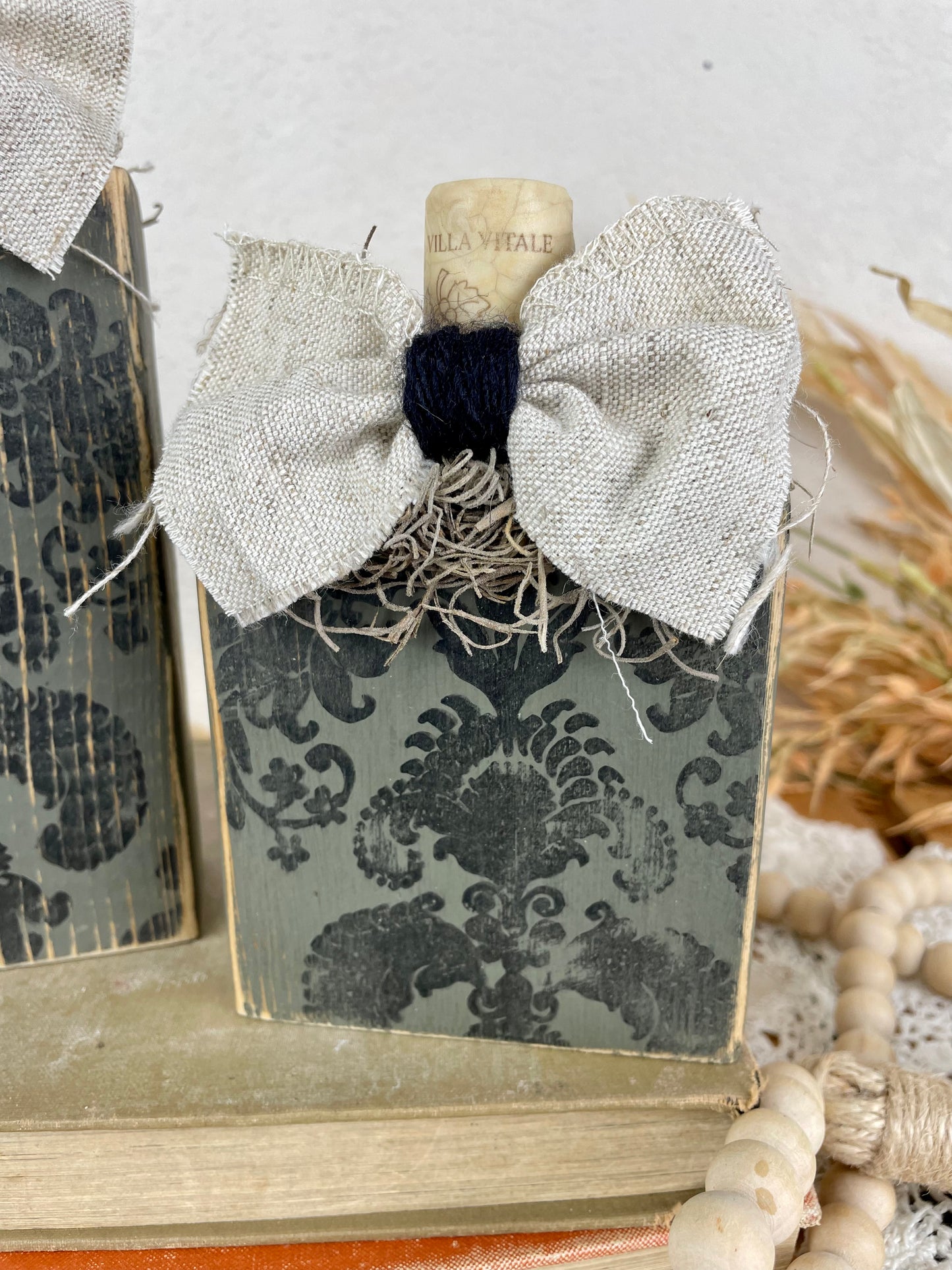 Handmade Reclaimed Wood Small Green and Black Pumpkin Set