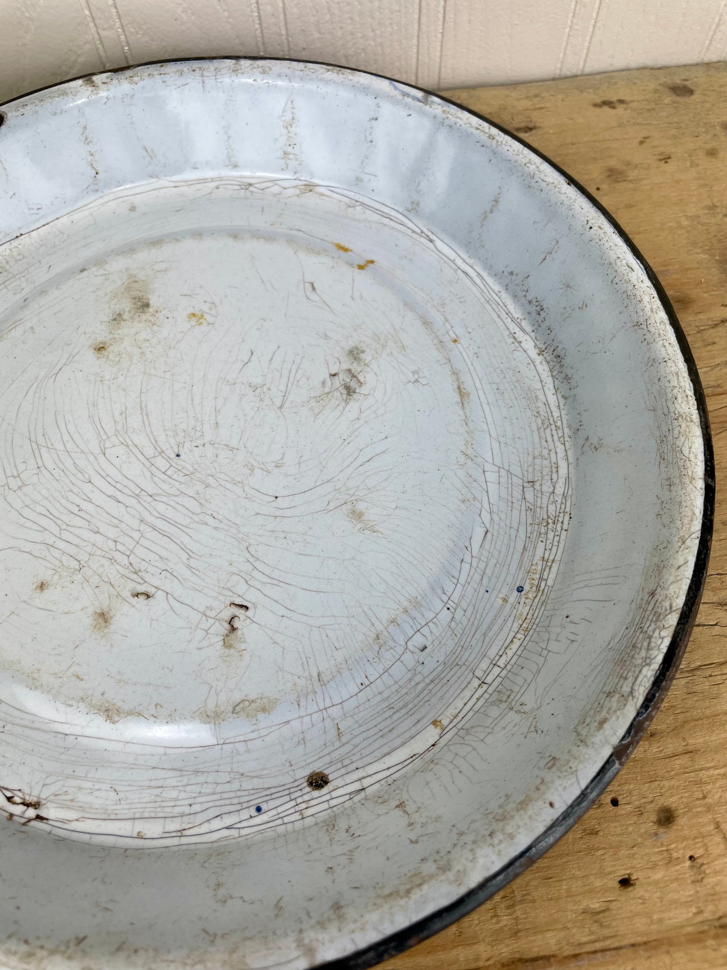 Vintage Blue & White Marbled Enamel Pie Pan