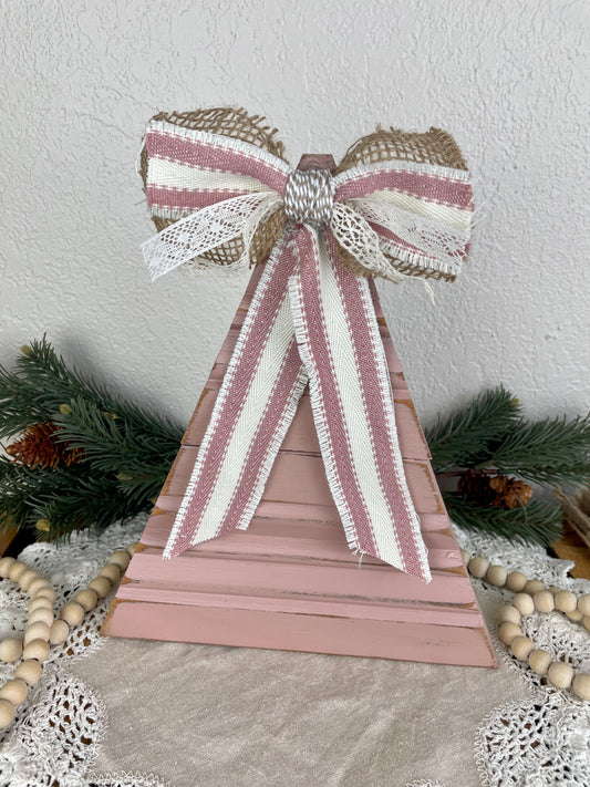 Upcycled Vintage Trim Pink Large Christmas Tree with Handmade Bow