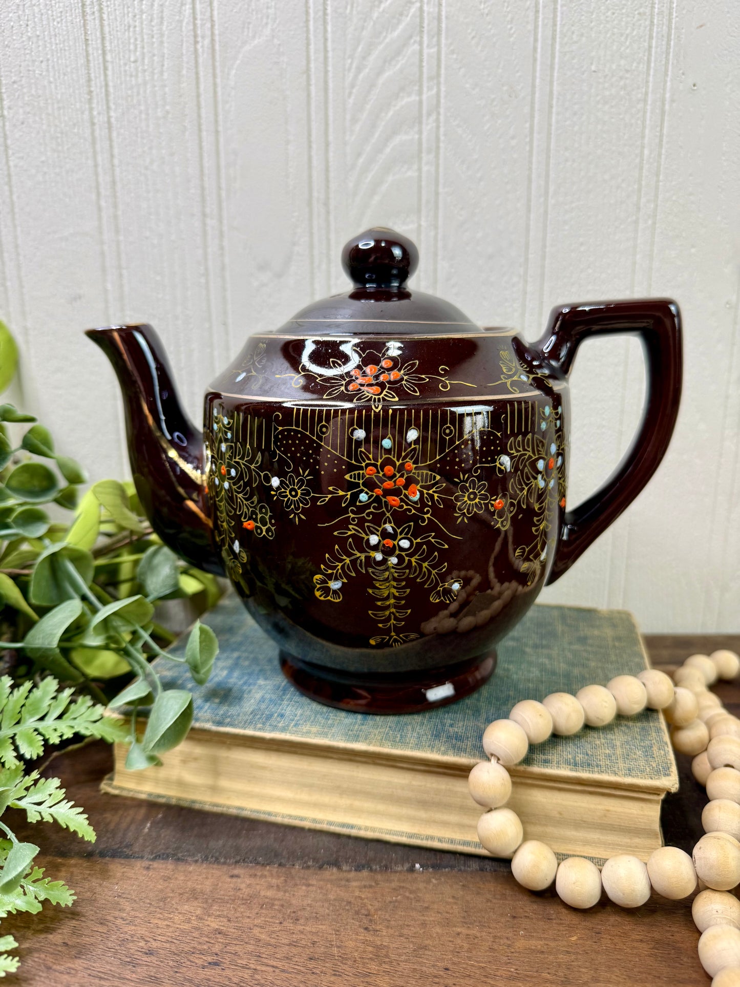 Vintage Japanese Moriage Redware Teapot