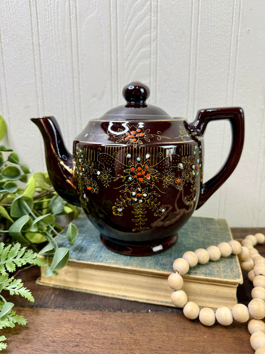 Vintage Japanese Moriage Redware Teapot