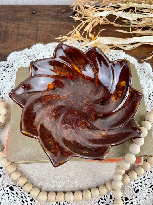 Vintage Handmade Brown Pottery Dish