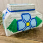 Vintage Plastic Canvas Storage Box with Blue Flowers