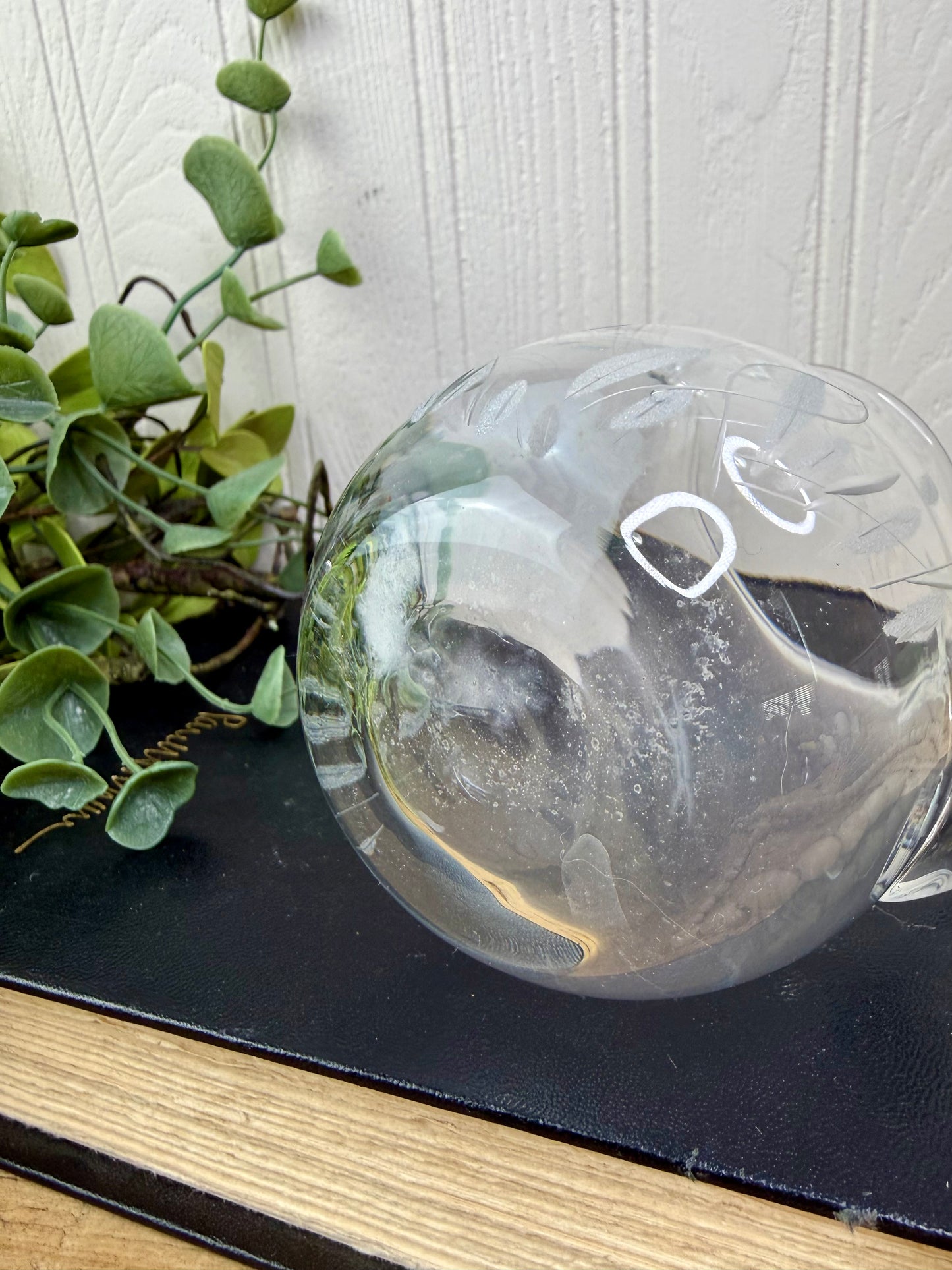Vintage Crystal Glass Creamer with Etched Florals