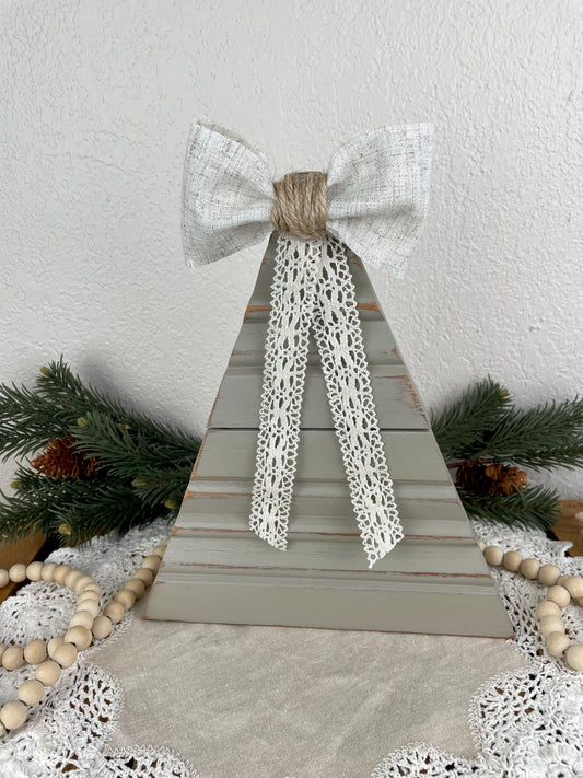 Upcycled Vintage Trim Beige Large Christmas Tree with Handmade Bow & Lace
