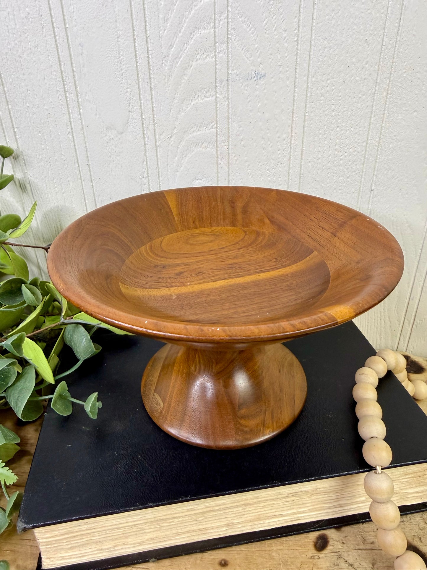 Vintage Mid-Century Walnut Pedestal Bowl