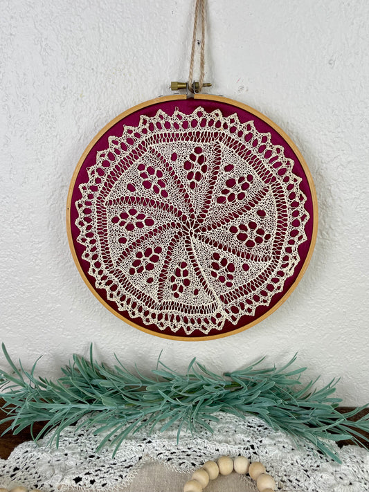 Vintage Handmade Hanging Doily in Embroidery Hoop