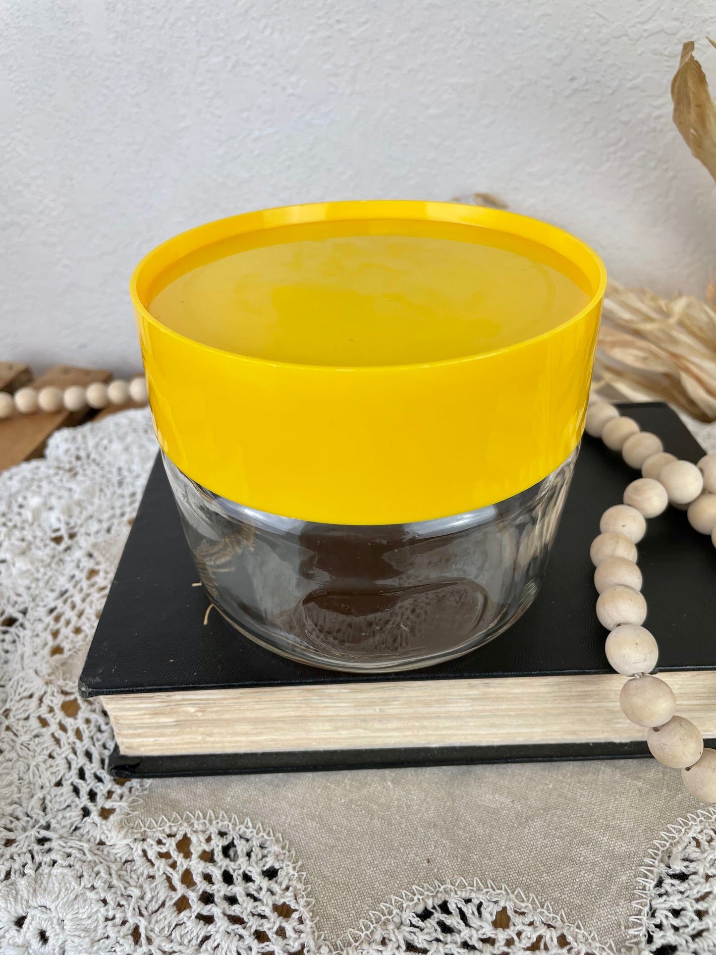 Vintage Glass Canister with Yellow Lid