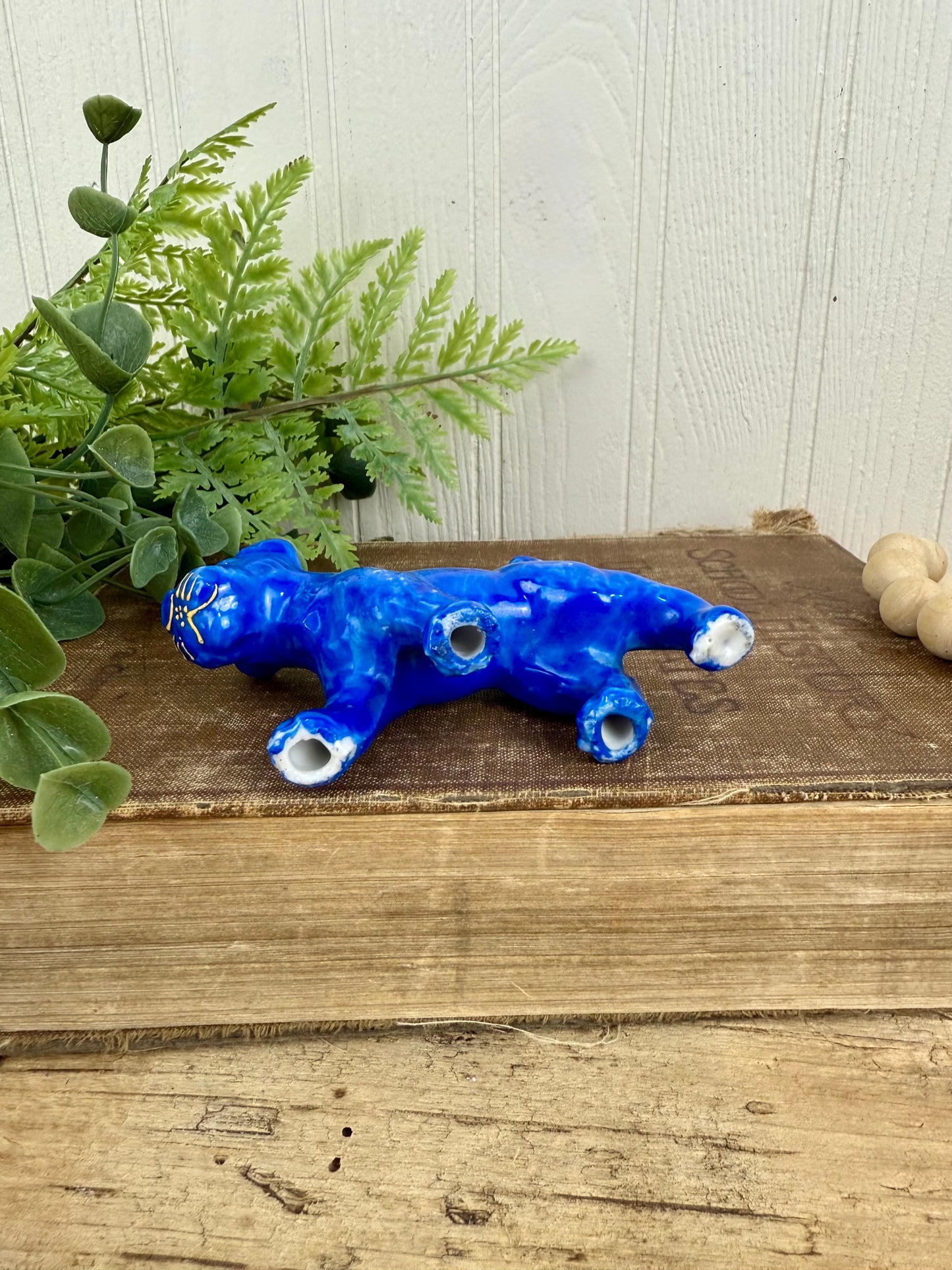 Vintage Miniature Blue Dog Porcelain Figurine