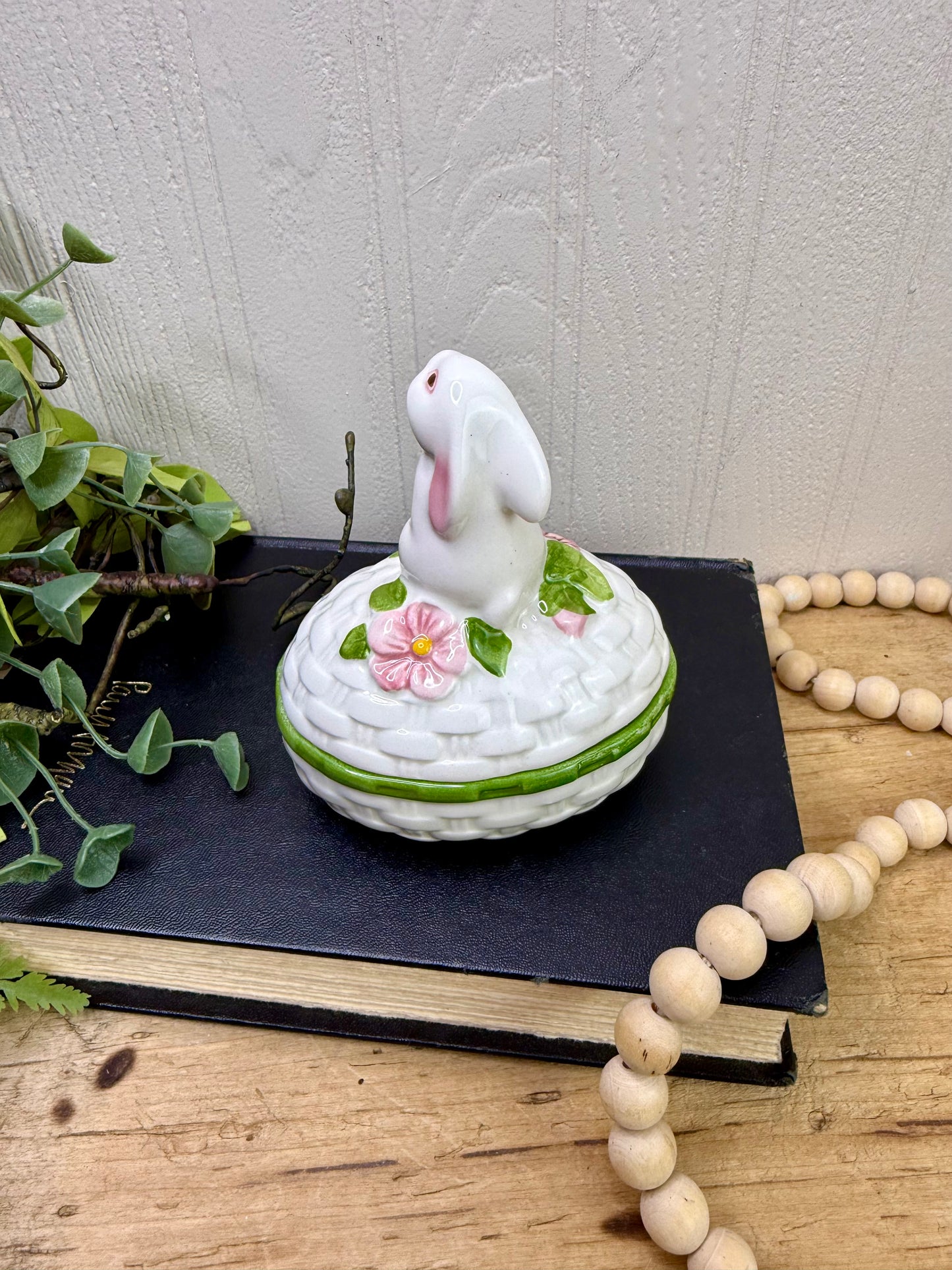 Vintage Avon Bunny Ceramic Trinket Box- New Old Stock