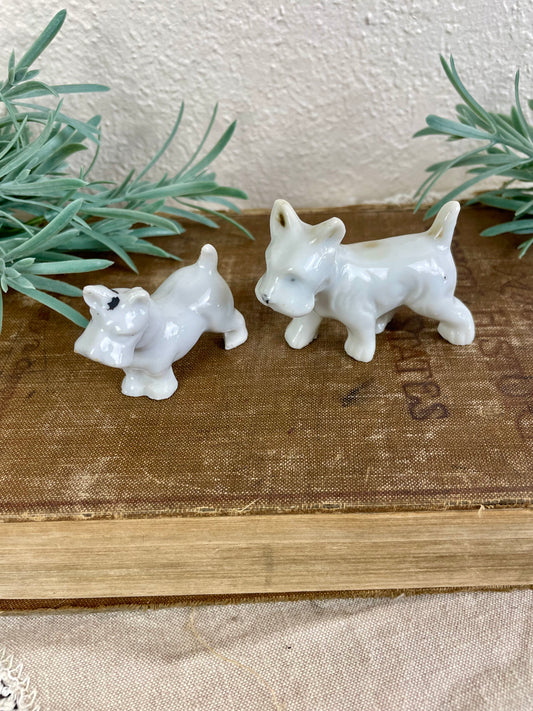 Vintage Porcelain Miniature Scottie Dog Set