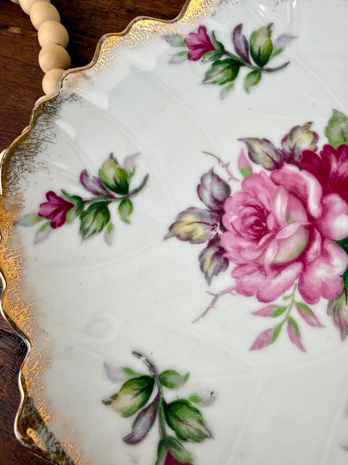 Vintage Japanese Porcelain Plate with Hand Painted Roses