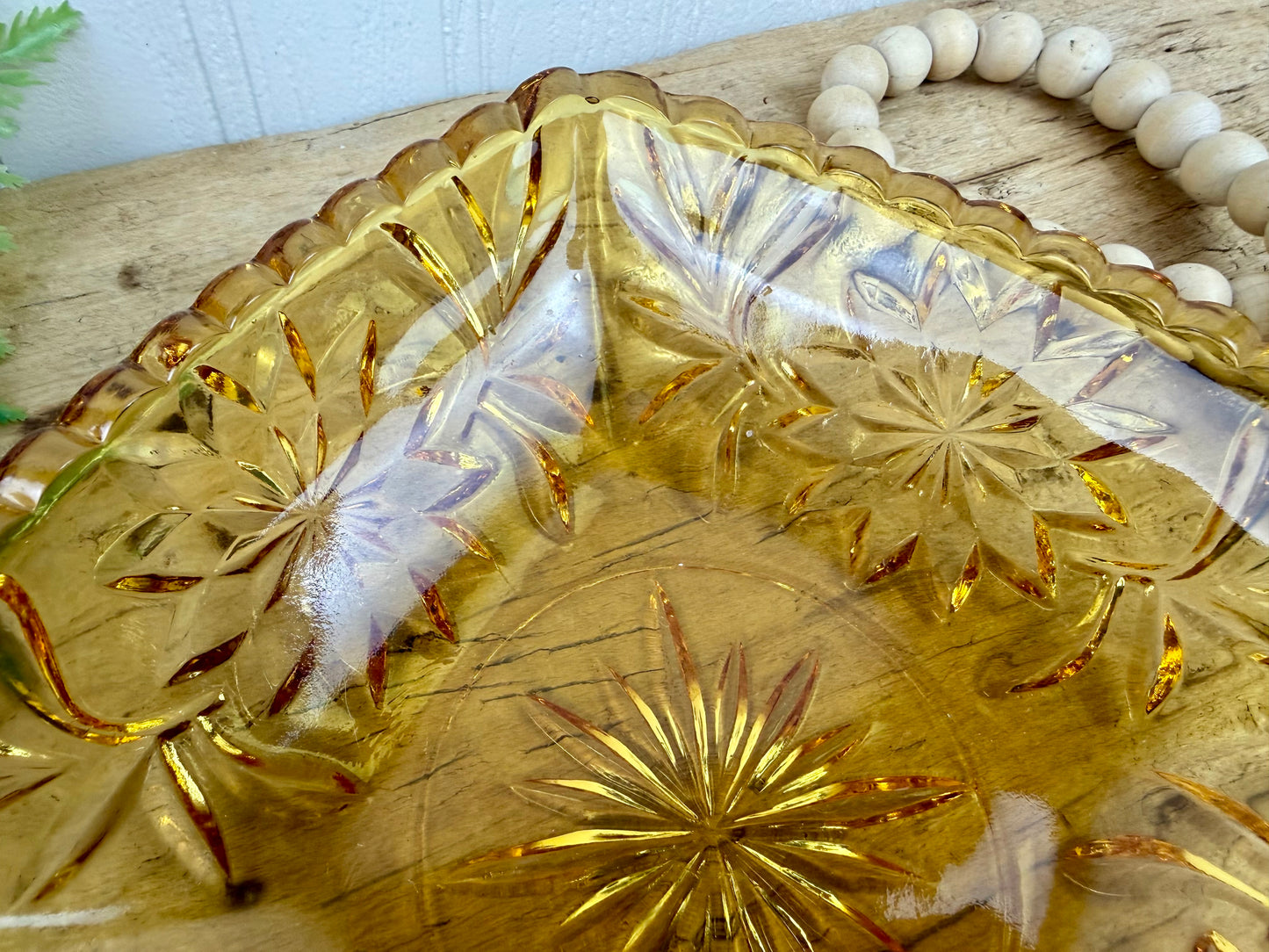Vintage Hazel-Atlas Glass Starburst Patterned Amber Candy Dish