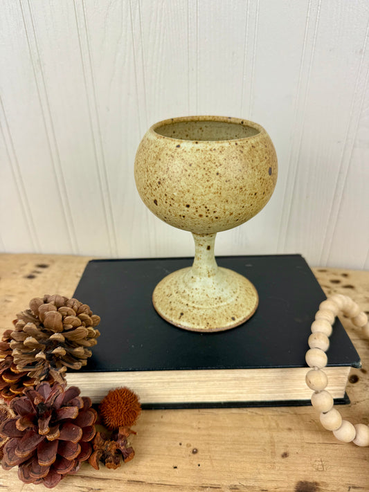 Vintage Handmade Speckled Stoneware Pottery Wine Goblet