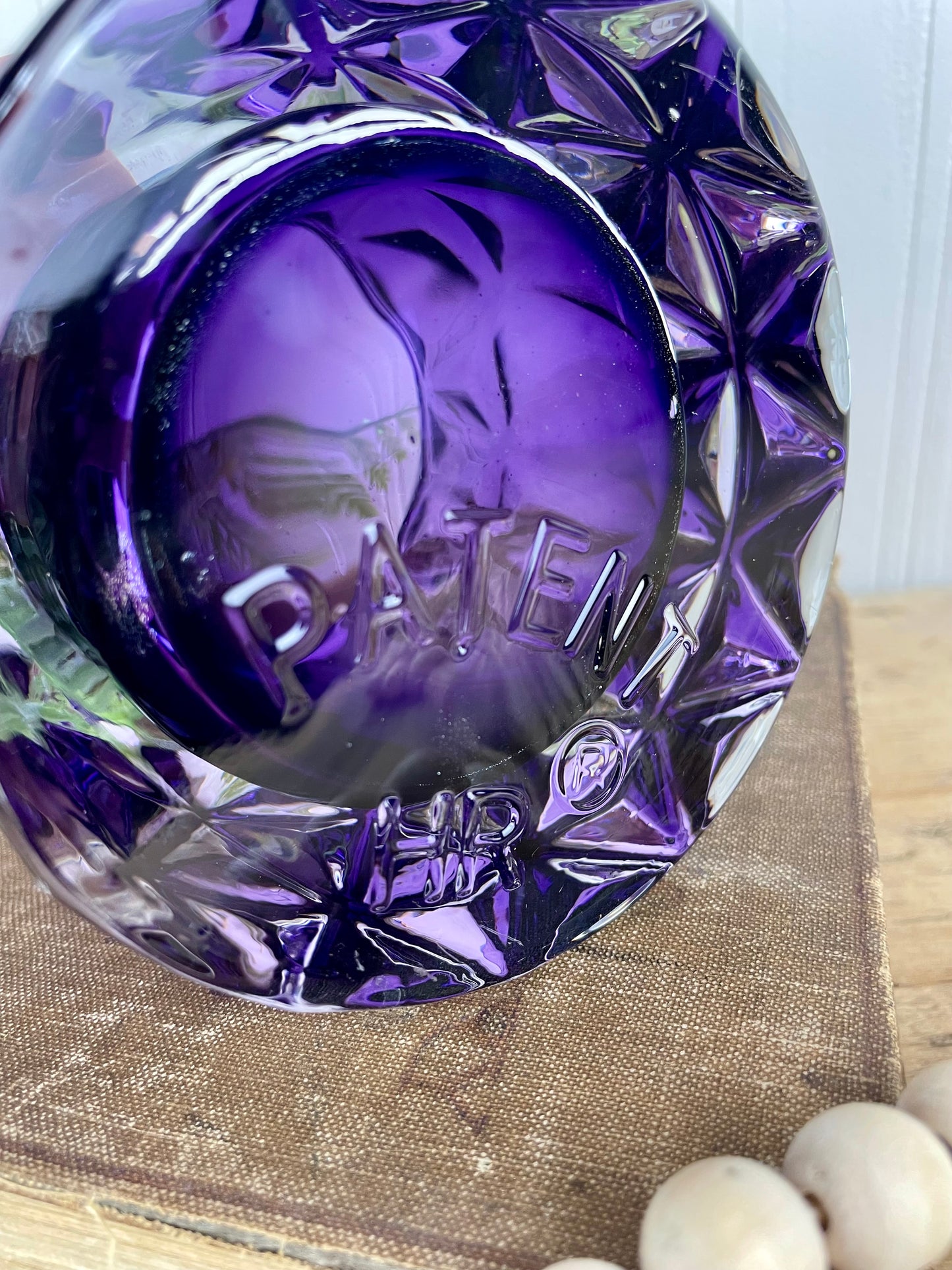 Purple Glass Candle Holder with Geometric Pattern