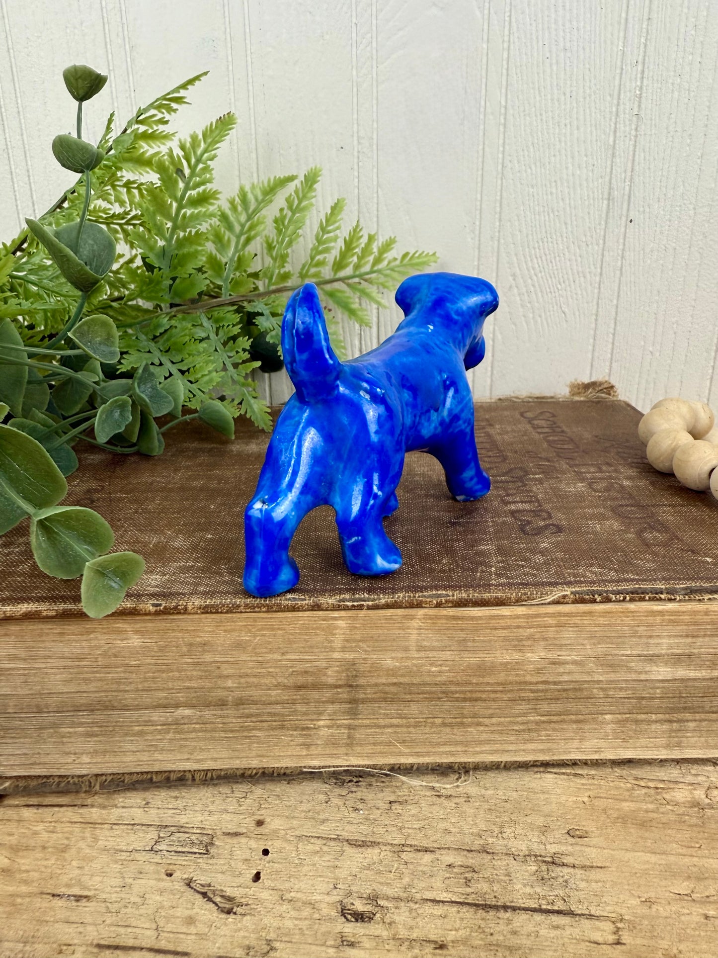 Vintage Miniature Blue Dog Porcelain Figurine
