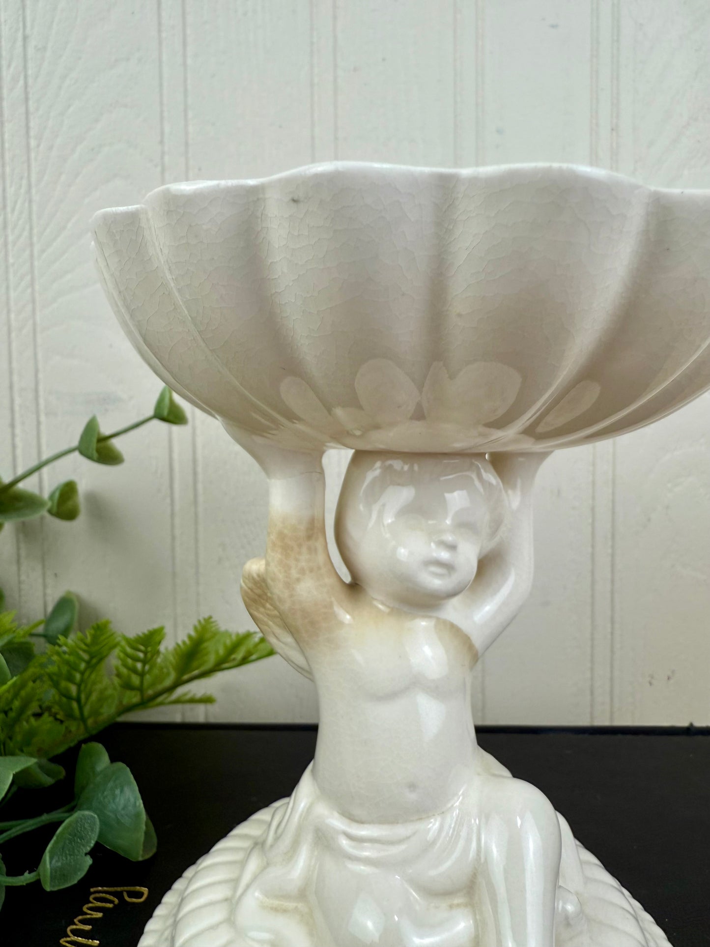 Vintage Ceramic Cherub Pedestal Soap Dish