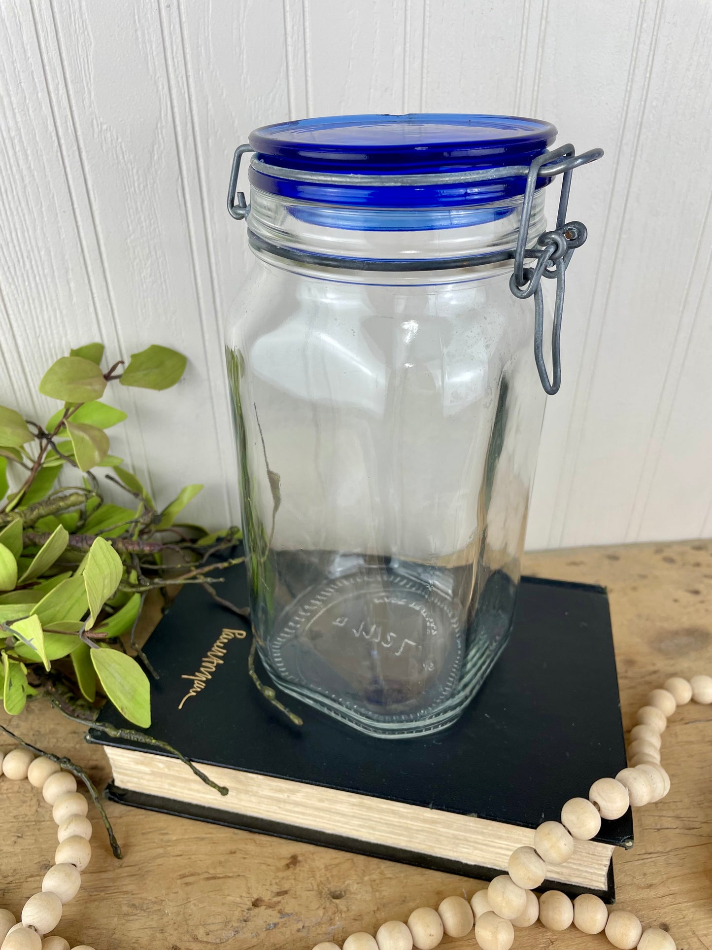 Italian Cobalt Blue Glass Jar with Clasp