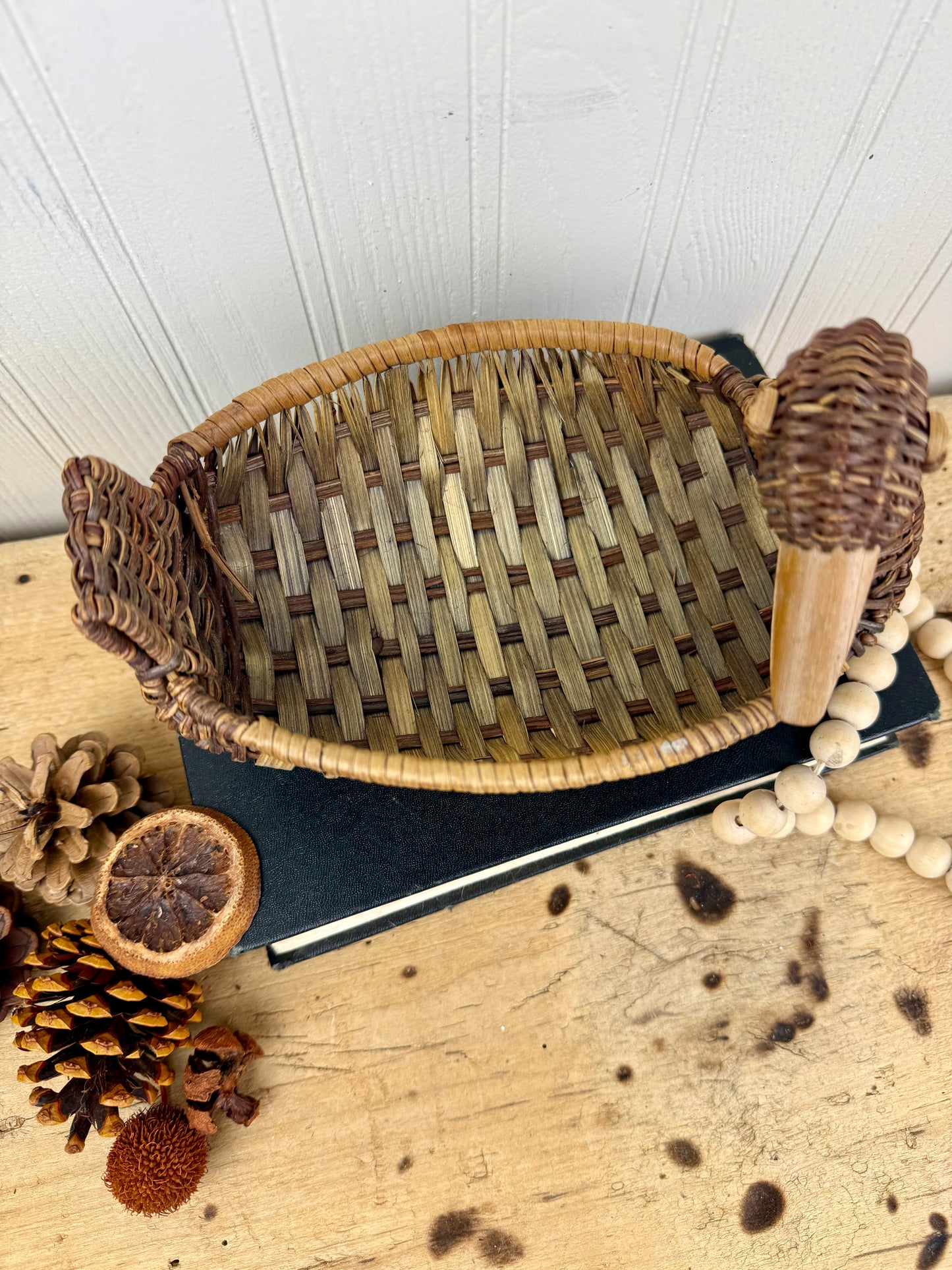 Vintage Mid-Century Wicker Duck Basket