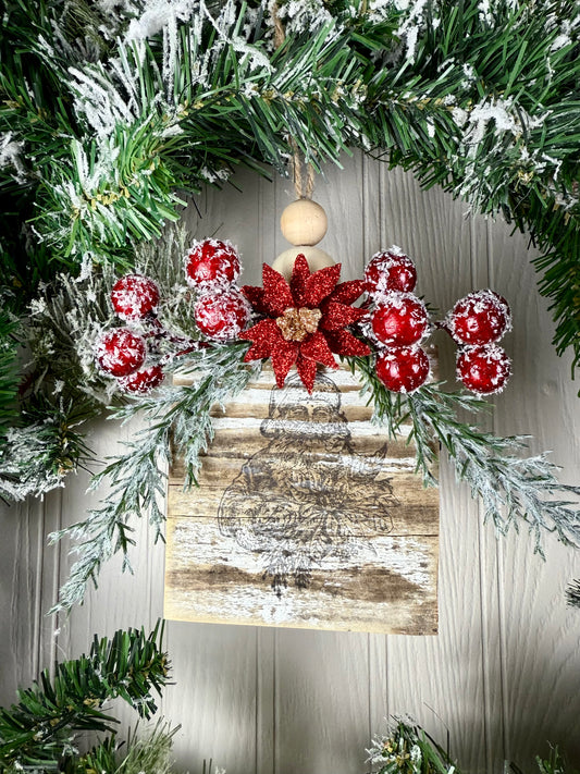Handmade Wood Block Ornament- Stamped Santa Claus