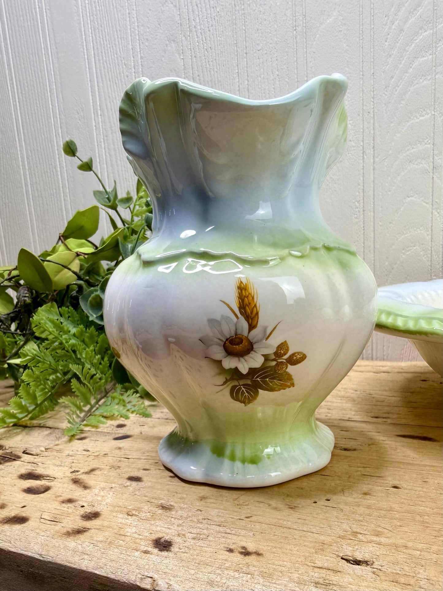 Vintage Handmade Ceramic Small Pitcher & Bowl Set